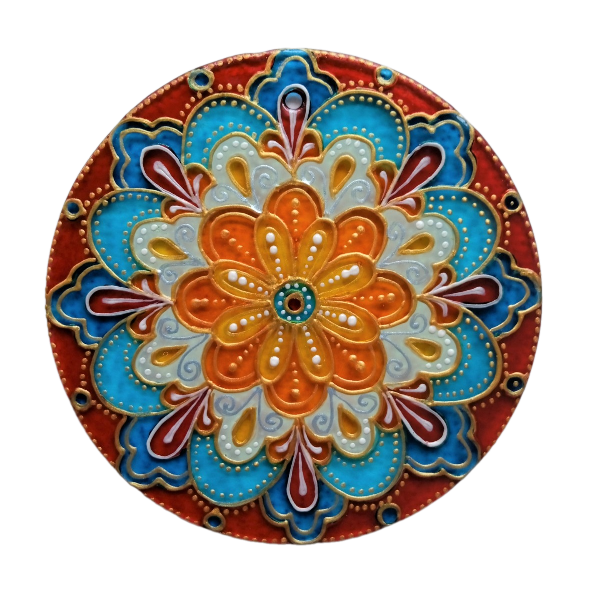 "Cestou Radosti" - mandala Radosti, Optimismu a Tvořivosti (malba na skle - 9 cm)