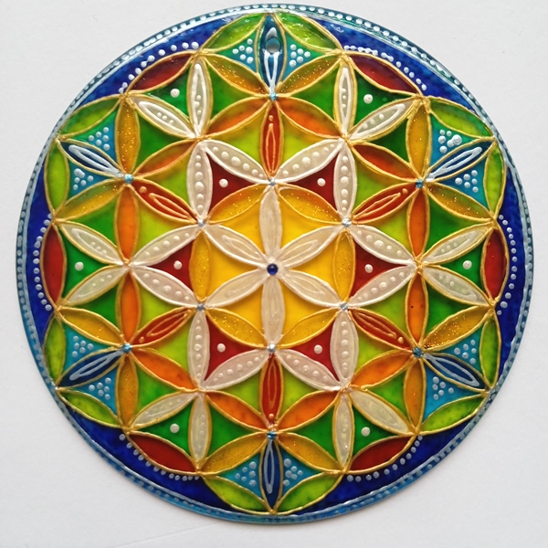 Mandala - "Květ Života" (malba na skle - 12 cm)