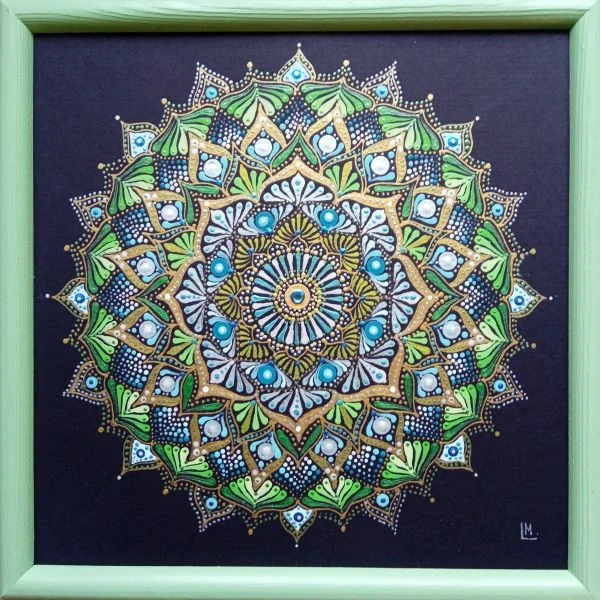Mandala - "Dalirea" - tečkovaná mandala vnitřního klidu, Harmonie a Rozvoje