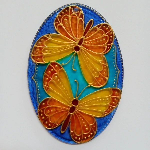 "Motýlci" - malovaná vitráž do okna, krásný Suncatcher