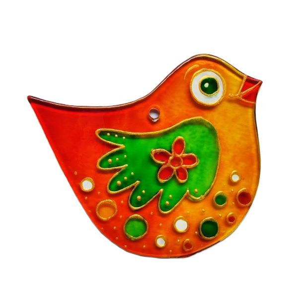 Veselý ptáček do okna - malovaná vitráž (Suncatcher)