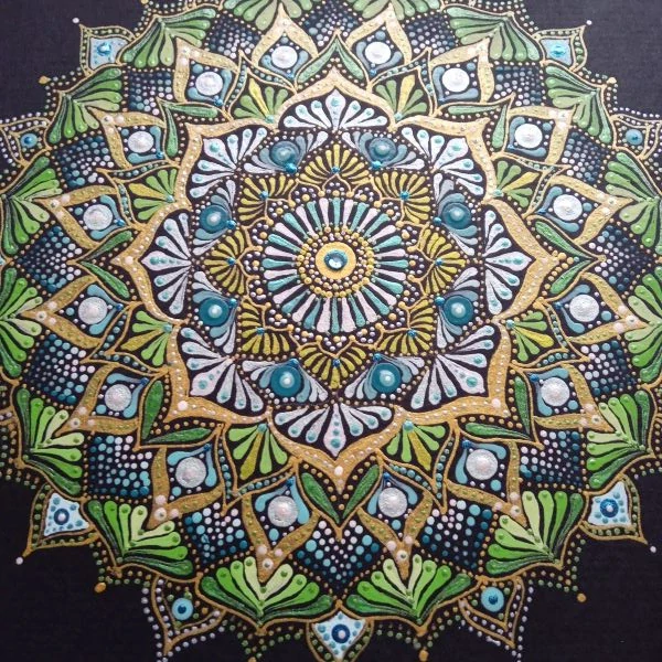 Mandala - "Dalirea" - tečkovaná mandala vnitřního klidu, Harmonie a Rozvoje