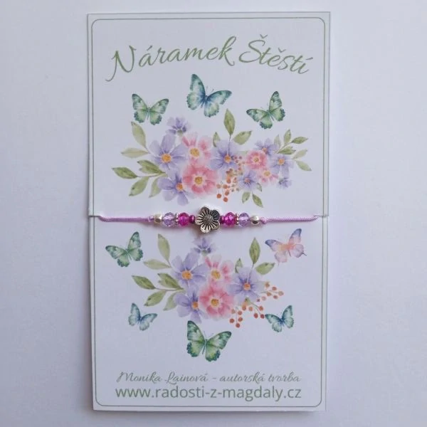 Minimalistický Shamballa náramek pro Štěstí - fialkovo růžový