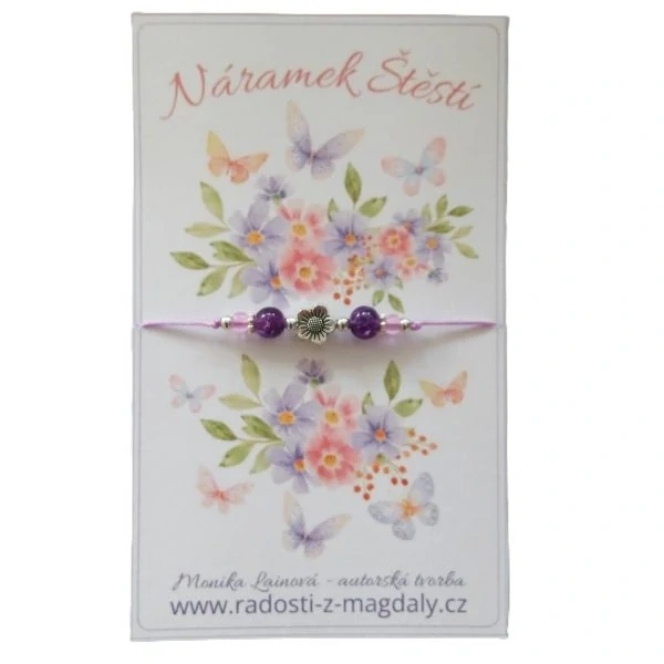 Minimalistický Shamballa náramek pro Štěstí - fialkový