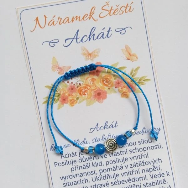 Shamballa minimalistický náramek s modrým Achátem