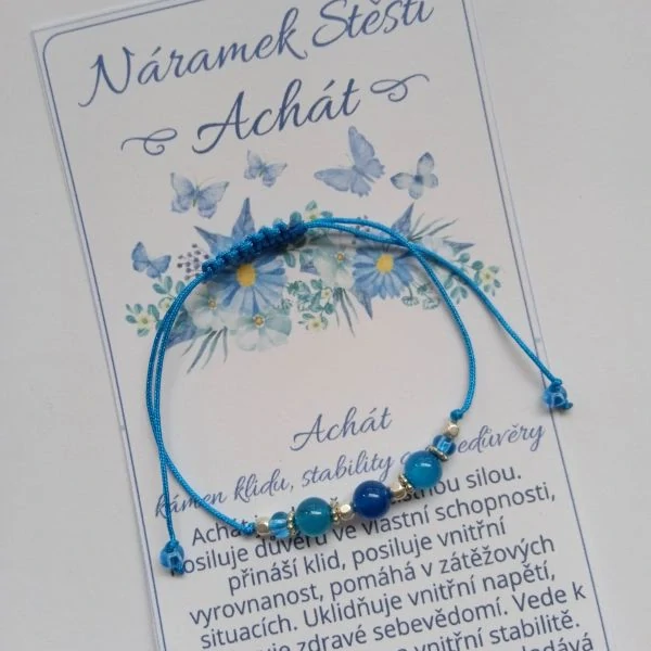 Shamballa minimalistický náramek s modrým Achátem