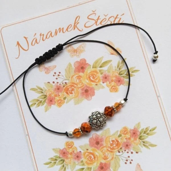 Minimalistický Shamballa náramek pro Štěstí - oranžovo černý