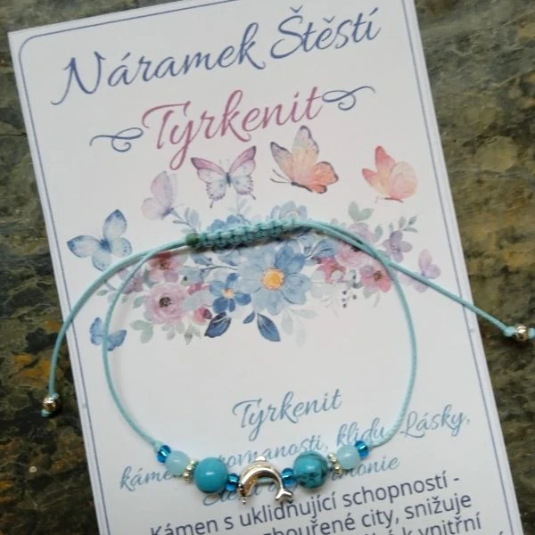Shamballa náramek s Tyrkenitem a delfínkem pro Štěstí a rovnováhu