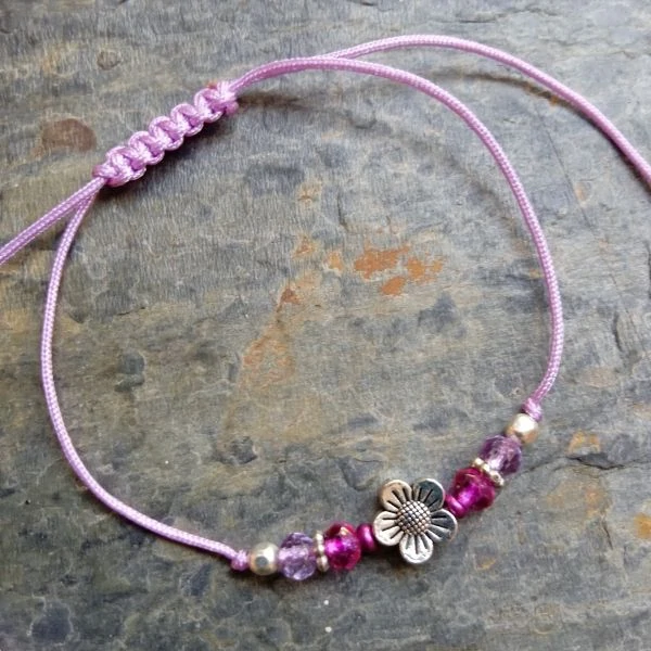 Minimalistický Shamballa náramek pro Štěstí - fialkovo růžový