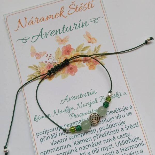 Shamballa náramek s Aventurínem a spirálkou pro Štěstí