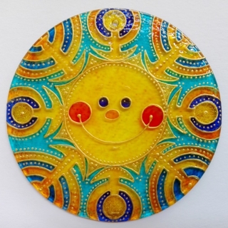 Sluníčko - malovaná vitráž 12 cm (malba na skle)