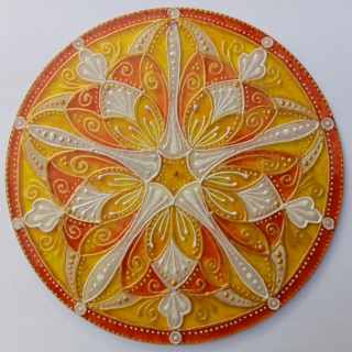 Mandala "Strážce Světla" - mandala Sebepřijetí, optimismu, Naděje a Prosperity (malba na skle - 12 cm)
