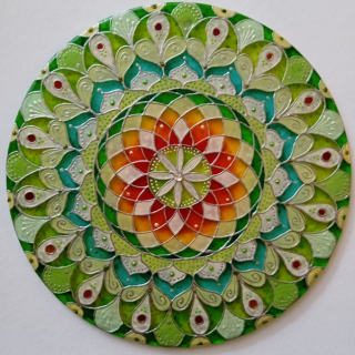 Mandala "Jarní odmykání" (malba na skle - 15 cm)