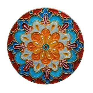 "Cestou Radosti" - mandala Radosti, Optimismu a Tvořivosti (malba na skle - 9 cm)