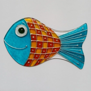 Rybka pro Štěstí - malovaná skleněná dekorace do okna - Suncatcher