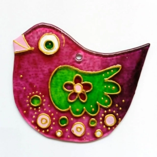Ptáček s kytičkou do okna - malovaná vitráž (Suncatcher)