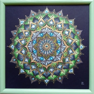 Mandala - "Dalirea" - tečkovaná mandala vnitřního klidu, Harmonie a Rozvoje