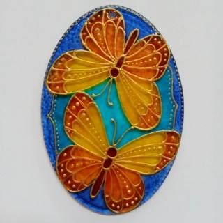 "Motýlci" - malovaná vitráž do okna, krásný Suncatcher