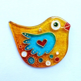 Ptáček pro Štěstí do okna - malovaná vitráž (Suncatcher)