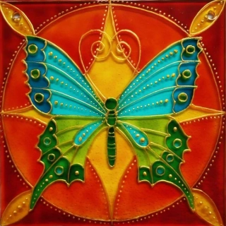 "Motýl" - malovaná vitráž do okna, krásný Suncatcher