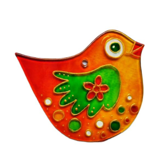 Veselý ptáček do okna - malovaná vitráž (Suncatcher)