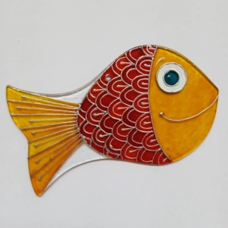 Rybka pro Štěstí - malovaná skleněná dekorace do okna - Suncatcher
